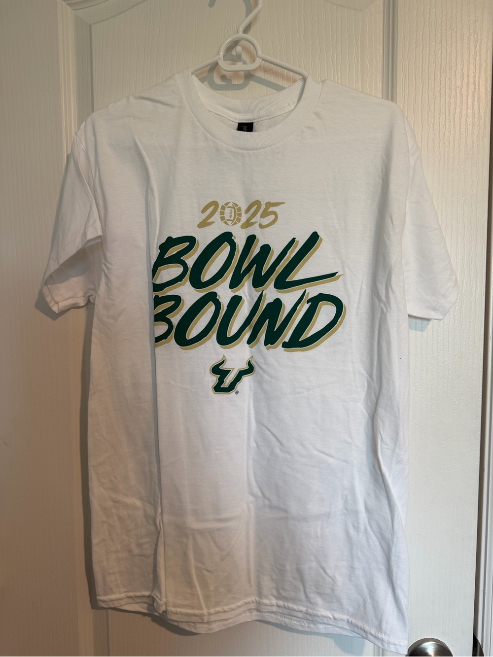 Gildan White T-Shirt with Green and Gold 'Bowl Bound 2025' Print